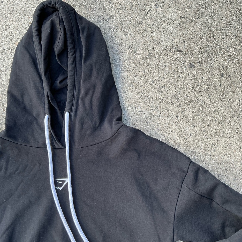 Gymshark Black Cropped Hoodie with White Drawstrings graphic visionary - Picture 2 of 6